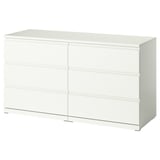 STORKLINTA Gavetero de 6 cajones, blanco/función de anclaje/desbloqueo, 55 1/8x18 7/8x29 1/2 "