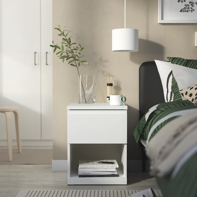 STORKLINTA Mesa de noche, blanco/+1 cajón, 15 3/4x18 7/8x20 7/8 "