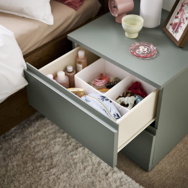 STORKLINTA Mesa de noche, gris/verde/+2 cajones, 19 5/8x18 7/8x20 7/8 "