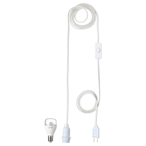 STRÅLA Juego de cables+bombilla, blanco, 157 "