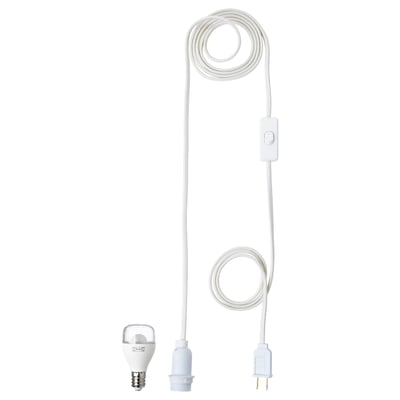 STRÅLA Juego de cables+bombilla, blanco, 157 "