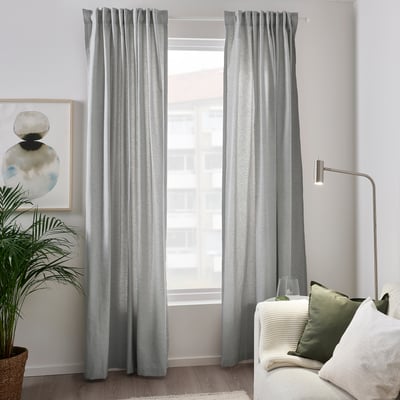 STRANDMALÖRT Cortinas, 1 par, gris claro/+cinta de fruncir, 57x98 "