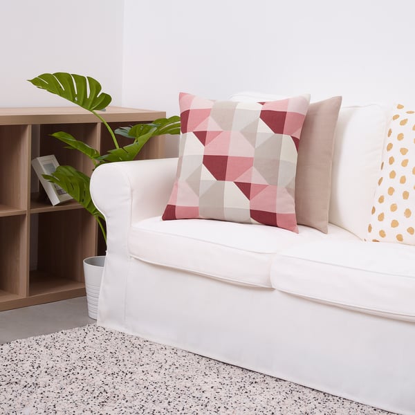 SVARTHÖ Funda para cojín, rosado/beige, 20x20 "