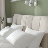TÄLLÅSEN Base de cama tapizada+colchón, Kulsta beige claro/Valevåg firme, Tamaño queen