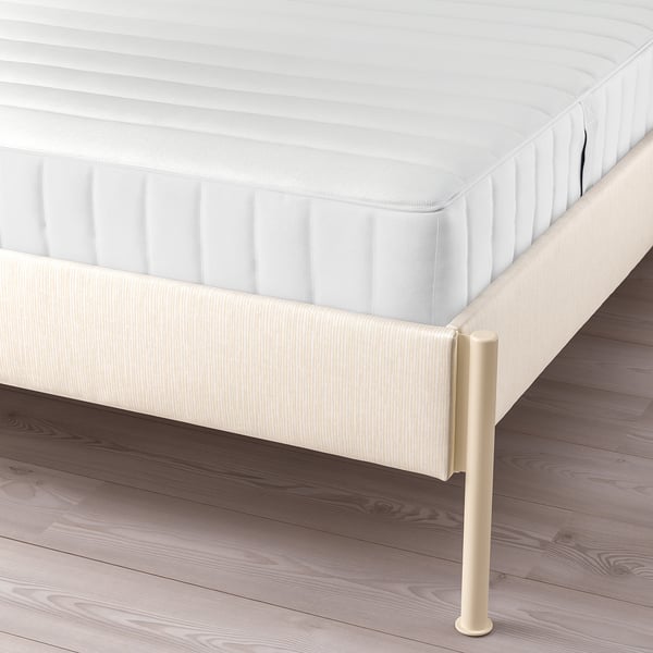 TÄLLÅSEN Base de cama tapizada+colchón, Kulsta beige claro/Valevåg firme, Tamaño full
