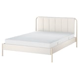 TÄLLÅSEN Base de cama tapizada+colchón, Kulsta beige claro/Valevåg Firmeza: media., Tamaño queen