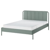 TÄLLÅSEN Base de cama tapizada+colchón, Kulsta gris-verde/Valevåg firme, Tamaño queen