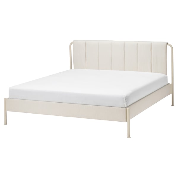 TÄLLÅSEN Base de cama tapizada, Kulsta beige claro, Tamaño King