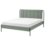 TÄLLÅSEN Base de cama tapizada, Kulsta gris-verde/Lönset, Tamaño queen