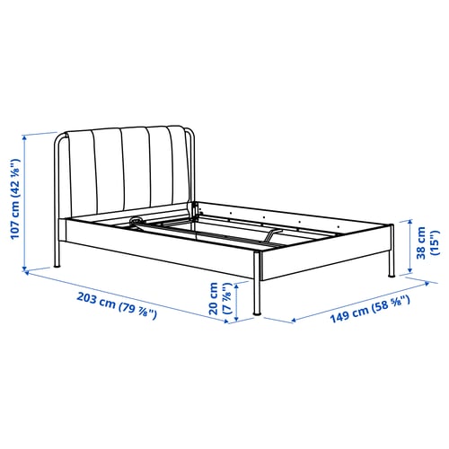 TÄLLÅSEN Base de cama tapizada, Kulsta gris-verde, Tamaño full