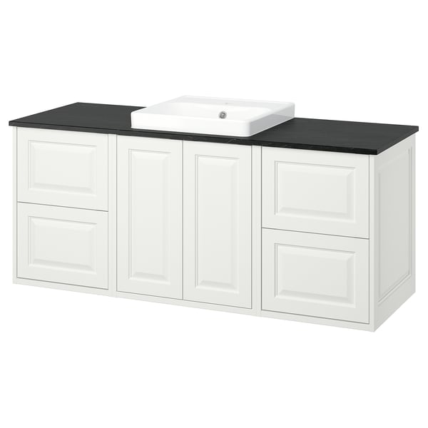 TÄNNFORSEN / ORRSJÖN Tocador de baño, blanco/negro efecto de mármol, 61x21 1/2x28 3/8 "