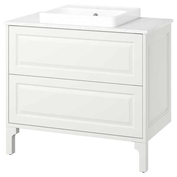 TÄNNFORSEN / ORRSJÖN Tocador de baño+cajones, blanco/blanco efecto de mármol, 37x21 1/2x35 3/8 "