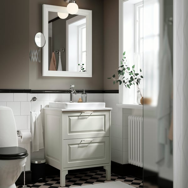 TÄNNFORSEN / ORRSJÖN Tocador de baño+cajones, blanco/blanco efecto de mármol, 25x21 1/2x35 3/8 "