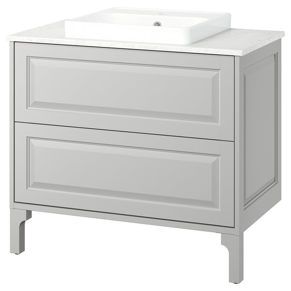 TÄNNFORSEN / ORRSJÖN Tocador de baño+cajones, gris claro/blanco efecto de mármol, 37x21 1/2x35 3/8 "