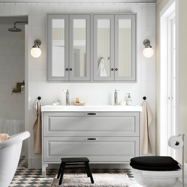 TÄNNFORSEN / ORRSJÖN Tocador de baño+cajones, gris claro, 49x21 3/4x34 5/8 "