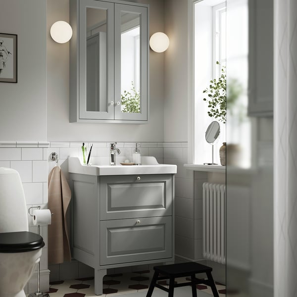 TÄNNFORSEN / RUTSJÖN Tocador de baño+cajones, gris claro, 25 1/4x21 7/8x36 3/4 "