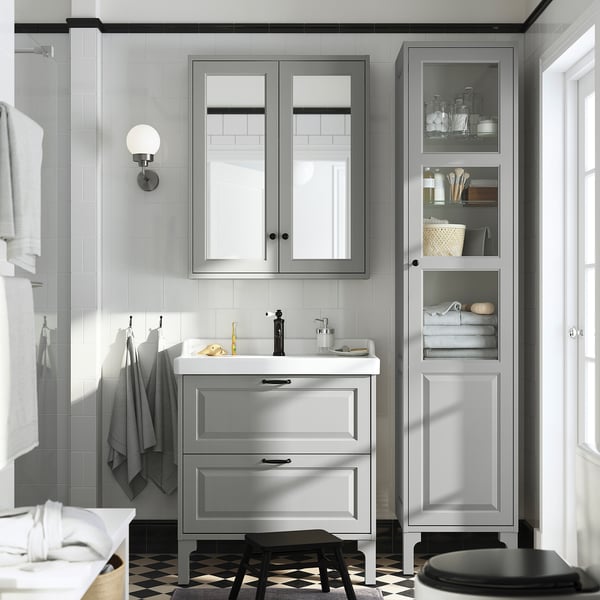 TÄNNFORSEN / RUTSJÖN Tocador de baño+cajones, gris claro, 31 3/8x21 7/8x36 3/4 "