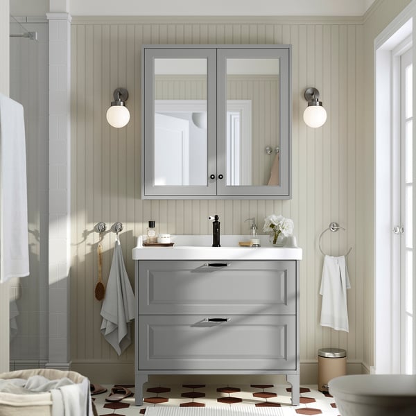 TÄNNFORSEN / RUTSJÖN Tocador de baño+cajones, gris claro, 37 3/8x21 7/8x36 3/4 "