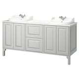 TÄNNFORSEN / RUTSJÖN Tocador de baño doble+grifo, gris claro/blanco efecto de mármol, 67x21 1/2x37 1/8 "