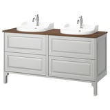 TÄNNFORSEN / RUTSJÖN Tocador de baño doble+grifo, gris claro/marrón efecto de nogal, 61x21 1/2x37 1/8 "