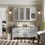 TÄNNFORSEN / RUTSJÖN Tocador de baño doble+grifo, gris claro/marrón efecto de nogal, 61x21 1/2x37 1/8 "