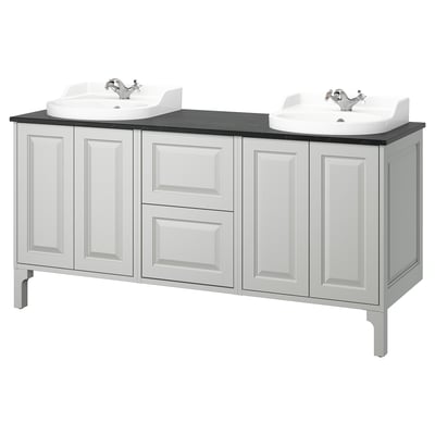 TÄNNFORSEN / RUTSJÖN Tocador de baño doble+grifo, gris claro/negro efecto de mármol, 67x21 1/2x37 1/8 "