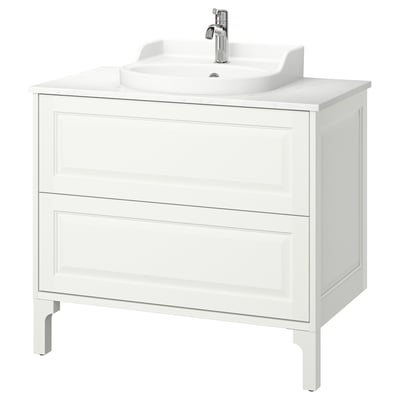 TÄNNFORSEN / RUTSJÖN Tocador de baño+lavamanos+grifo, blanco/blanco efecto de mármol, 37x21 1/2x30 1/8 "