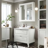 TÄNNFORSEN / RUTSJÖN Tocador de baño+lavamanos+grifo, blanco/blanco efecto de mármol, 37x21 1/2x30 1/8 "