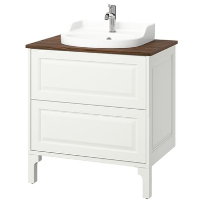 TÄNNFORSEN / RUTSJÖN Tocador de baño+lavamanos+grifo, blanco/marrón efecto de nogal, 31x21 1/2x37 1/8 "