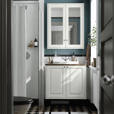 TÄNNFORSEN / RUTSJÖN Tocador de baño+lavamanos+grifo, blanco/marrón efecto de nogal, 31x21 1/2x30 1/8 "