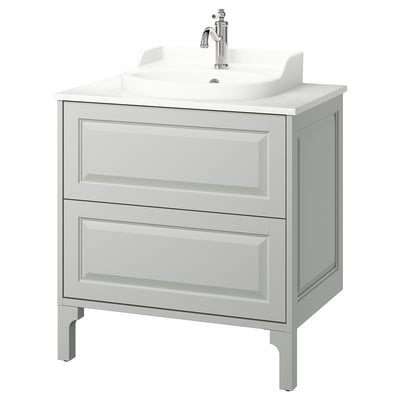 TÄNNFORSEN / RUTSJÖN Tocador de baño+lavamanos+grifo, gris claro/blanco efecto de mármol, 31x21 1/2x37 1/8 "