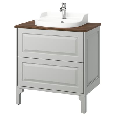 TÄNNFORSEN / RUTSJÖN Tocador de baño+lavamanos+grifo, gris claro/marrón efecto de nogal, 31x21 1/2x37 1/8 "