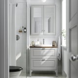 TÄNNFORSEN / RUTSJÖN Tocador de baño+lavamanos+grifo, gris claro/marrón efecto de nogal, 31x21 1/2x37 1/8 "
