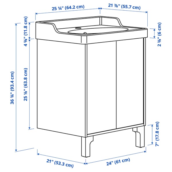 TÄNNFORSEN / RUTSJÖN Tocador de baño+puertas, gris claro, 25 1/4x21 7/8x36 3/4 "