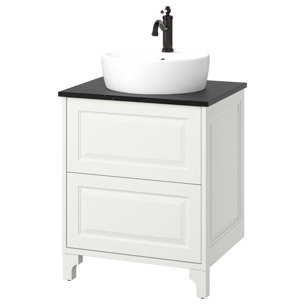 TÄNNFORSEN / TÖRNVIKEN Tocador de baño+cajones, blanco/negro efecto de mármol, 25x21 1/2x35 7/8 "