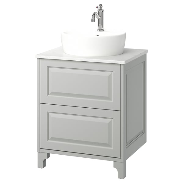 TÄNNFORSEN / TÖRNVIKEN Tocador de baño+cajones, gris claro/blanco efecto de mármol, 25x21 1/2x35 7/8 "