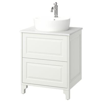 TÄNNFORSEN / TÖRNVIKEN Tocador de baño+lavamanos+grifo, blanco/blanco efecto de mármol, 25x21 1/2x35 7/8 "