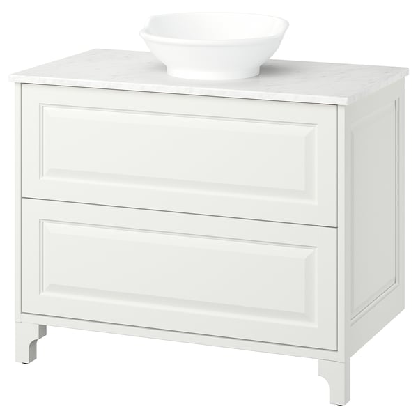 TÄNNFORSEN / VÄSTERSJÖN Tocador de baño+cajones, blanco/blanco efecto de mármol, 37x21 1/2x35 7/8 "