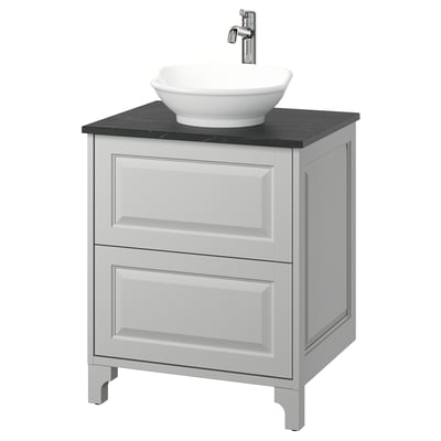 TÄNNFORSEN / VÄSTERSJÖN Tocador de baño+lavamanos+grifo, gris claro/negro efecto de mármol, 25x21 1/2x35 7/8 "