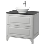 TÄNNFORSEN / VÄSTERSJÖN Tocador de baño+lavamanos+grifo, gris claro/negro efecto de mármol, 31x21 1/2x35 7/8 "