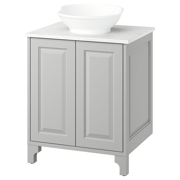 TÄNNFORSEN / VÄSTERSJÖN Tocador de baño+puertas, gris claro/blanco efecto de mármol, 25x21 1/2x35 7/8 "