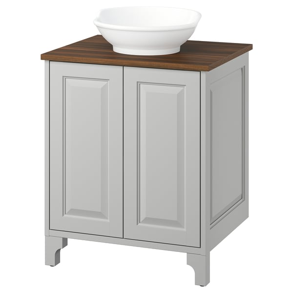 TÄNNFORSEN / VÄSTERSJÖN Tocador de baño+puertas, gris claro/marrón efecto de nogal, 25x21 1/2x35 7/8 "