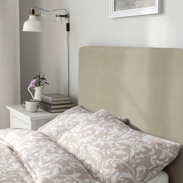 TÄRNKULLEN Base de cama tapizada, Kelinge beige/Luröy, Tamaño twin