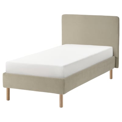 TÄRNKULLEN Base de cama tapizada, Kelinge beige/Luröy, Tamaño twin