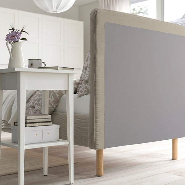 TÄRNKULLEN Base de cama tapizada, Kelinge beige, Tamaño twin