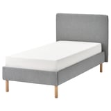 TÄRNKULLEN Base de cama tapizada, Tibbleby beige/gris, Tamaño twin