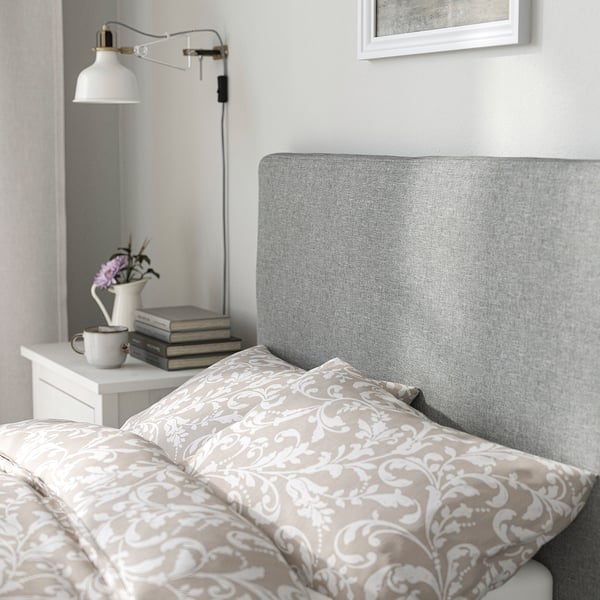 TÄRNKULLEN Base de cama tapizada, Tibbleby beige/gris, Tamaño twin