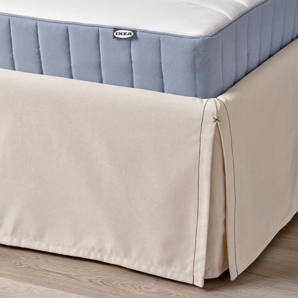 TÄRNKULLEN Base de cama tapizada, Vissle beige, Tamaño queen