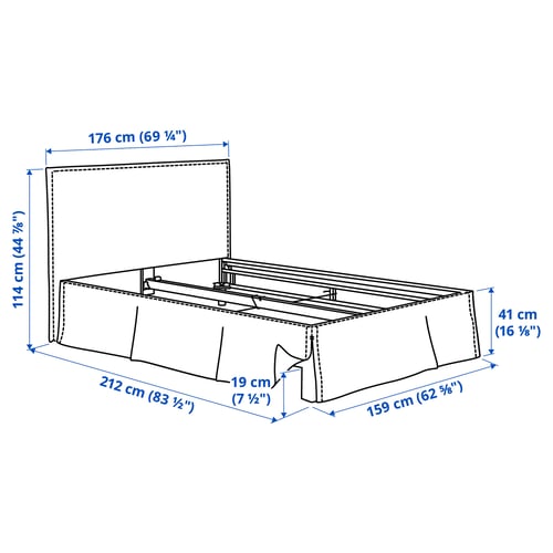 TÄRNKULLEN Base de cama tapizada, Vissle beige, Tamaño queen
