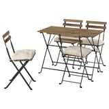 TÄRNÖ Mesa+4 sillas, exterior, teñido en negro/marrón claro plegable/plegable Kuddarna beige grisáceo claro, 39 3/8x21 1/4 "
